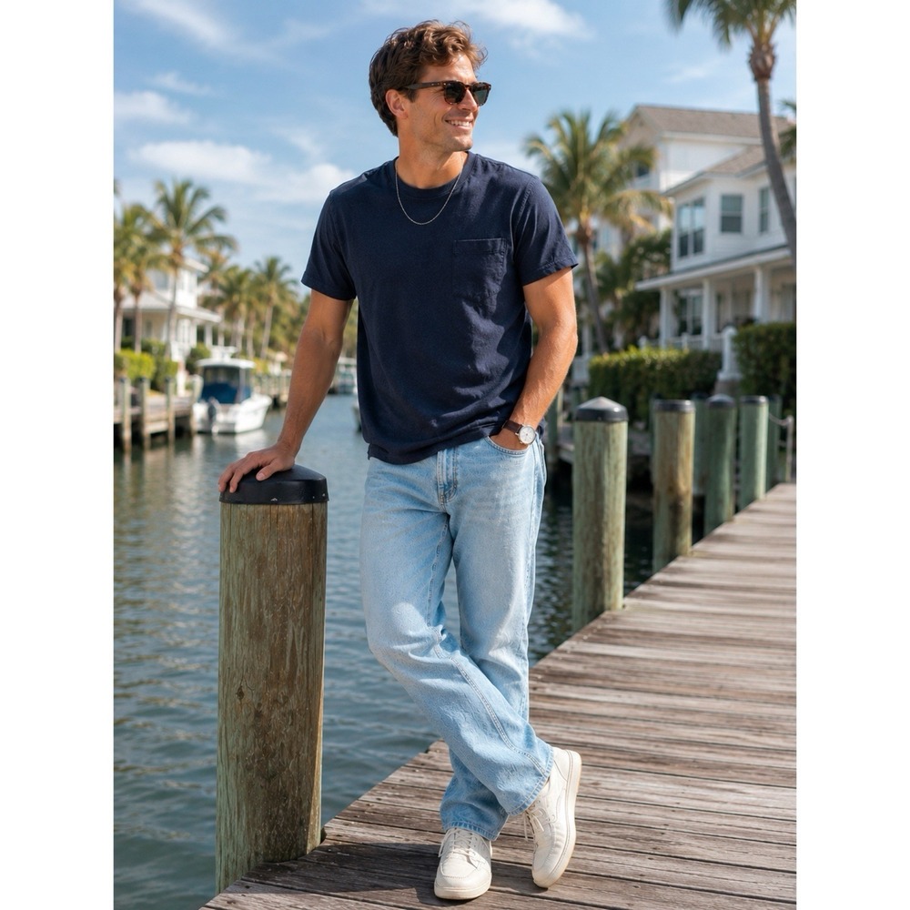 J Crew Flex Straight Jeans Mens Size 33 Light Wash Stretch Denim Classic Fit